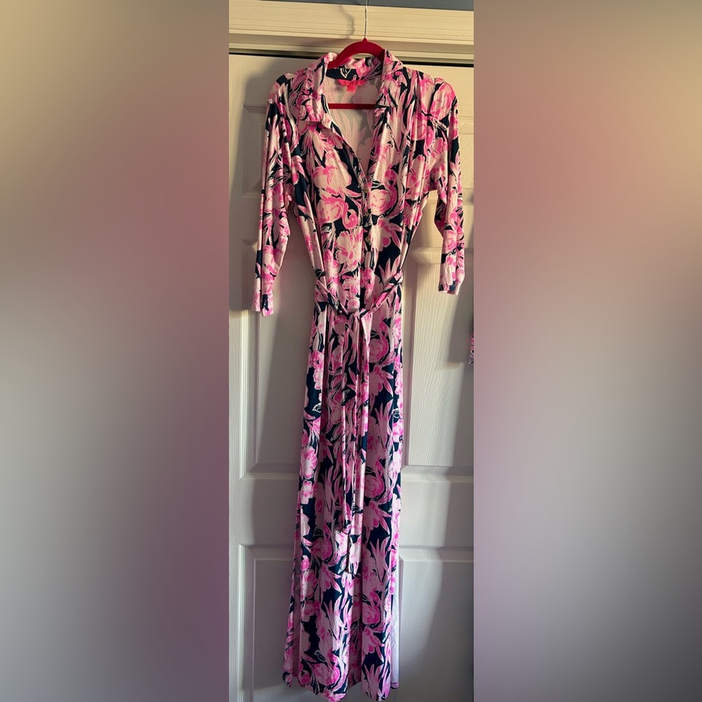 Lilly Pulitzer Pink and Navy Floral Maxi Dress